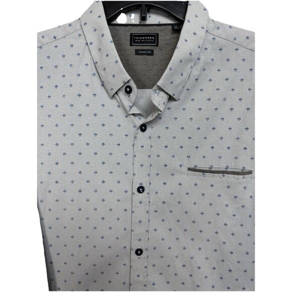 7 Diamonds Men's Button Up Shirt XL Flip Cuff Gray Blue Classic Fit Long Sleeve - Picture 2 of 13